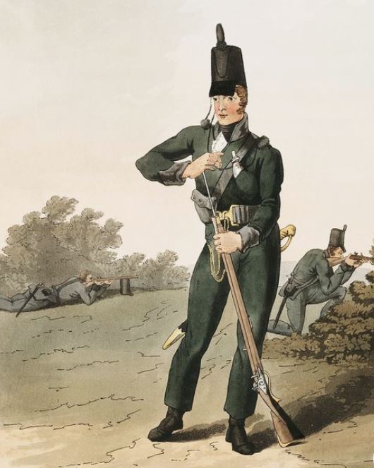 Rifleman loading Baker Rifle 1814 ramming home 95th