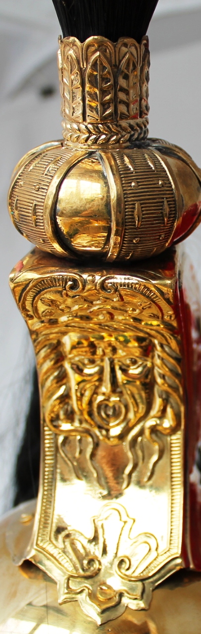 detail of medusa head and tulip plume holder for French Dragoon Helmet